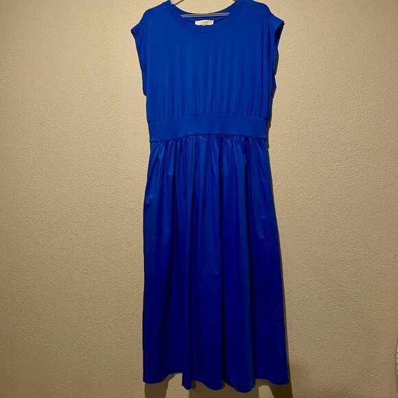 LOFT Blue Jersey Knit Maxi Dress XL Cotton T-Shirt Style 55” Length - Picture 2 of 7